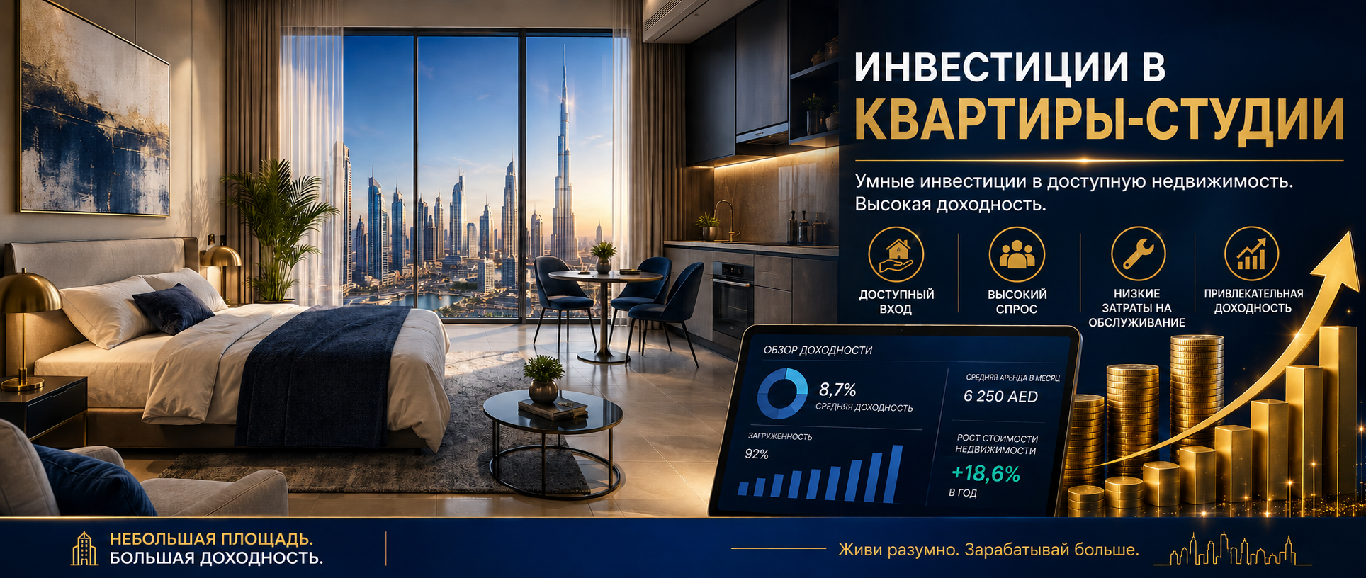 Кейс студий: почему небольшие квартиры дают самые высокие доходности